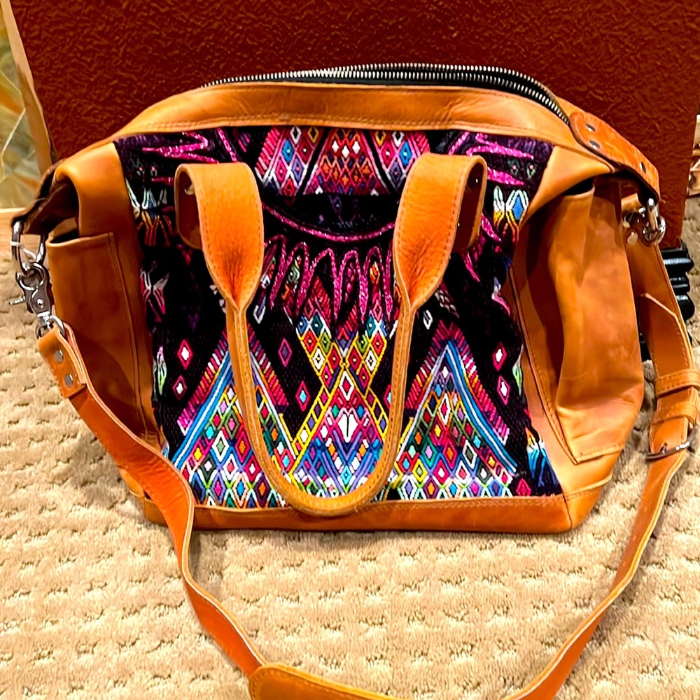 Handmade Guatemalan Backpack Shoulder Bag. Convertible Day Bag. Colors may vary.